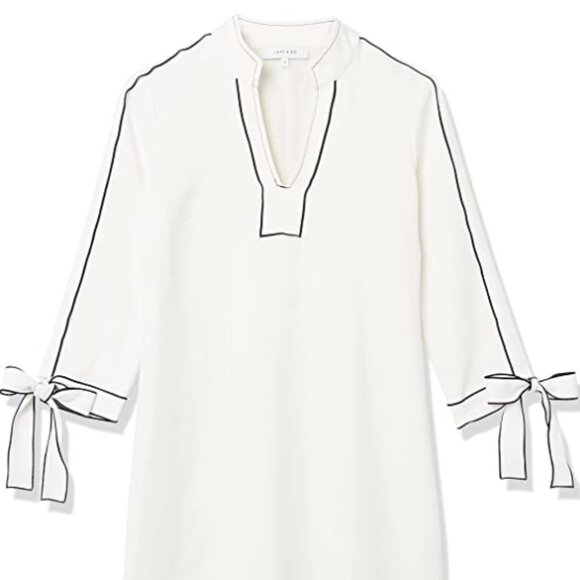 Lark & Ro White Dress with Navy Blue stitching and Bow Sleeves - Sz 2 - Picture 5 of 5